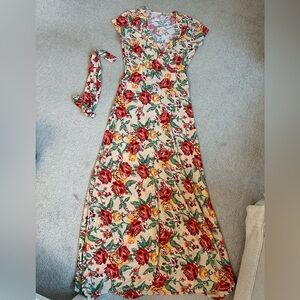 Floral Maxi Dress - Red and Yellow Roses